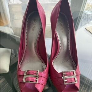 BCBGirls Fuchsia Buckle Peep Toe Heels